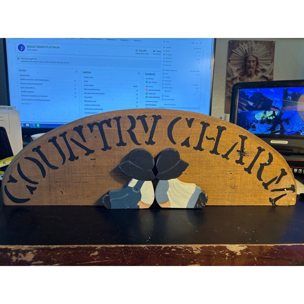 Vtg Amish Sign I ❤️ Country Charm Half Circle Doorway Sign Rustic Farmhouse 20"